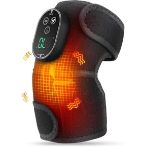 Cordless Heated Knee Massager with Vibration, Heated Knee Brace Wrap Heating Shoulder Brace Support Wrap for Knee Shoulder Elbow, Heating Pad with 6 Heating Levels, 3 Massage Modes & Timer