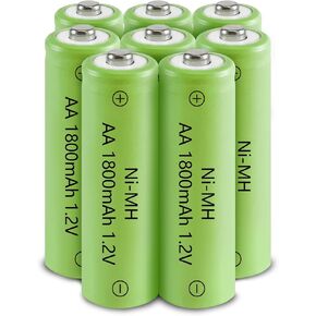 Rechargeable AA Battery NIMH 1.2V Double A 1800mAh High Capacity Batteries for Solar Light Replacement Electronic Toys Household Devices, 8 Pack