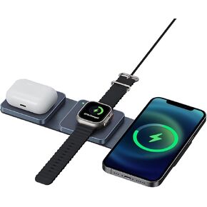 Wireless Charger 2 in 1,Qumox Mini Magnetic Travel Wireless Charging Station Multiple Devices, 2 in 1 Charging Station,Compatible for iPhone15/14/13/12/Pro/Max,iWatch,AirPods 3/2/Pro