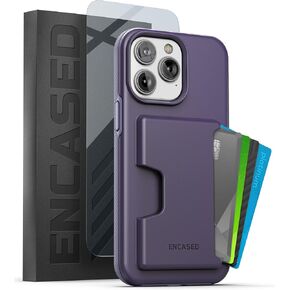 ENCASED Protective iPhone 14 Pro Max Case Wallet with Card Holder and Screen Protector (4 Credit Cards/ID) - Black