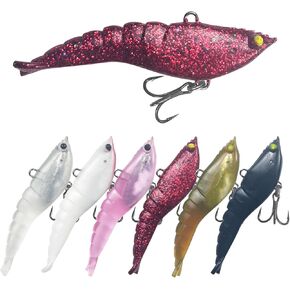 6Pcs Soft Shrimp Lures Set, Shrimp Swimbaits Soft Plastic Lures with Sequins Lifelike for Bass Trout Crappie Salmon Freshwater and Saltwater 6Colors/2.56in