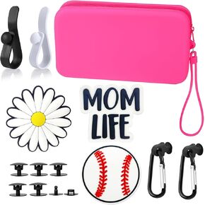 Large Silicone Wallet for Bogg Bag Phone Holder, Accessories Set for Bogg Bag Contain 3pcs Charms for Bogg Bag, 4PCS Key Holder and a Large Capacity Silicone Zipper Bag for Beach Bag Tote Bag (Red)