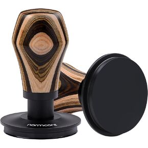 Normcore 58.5mm Espresso Coffee Tamper V4, Spring Loaded Tamper With Titanium PVD Coating Flat Base, 15lb / 25lb / 30lbs Replacement Springs, Colorful Wood Handle