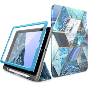 i-Blason Case for iPad 6th Generation, iPad 9.7 Case 2018/2017, [Built-in Screen Protector] Full-Body Trifold [Cosmo] Smart Cover with Auto Sleep/Wake & Pencil Holder for Apple iPad 9.7 Inch (Blue)