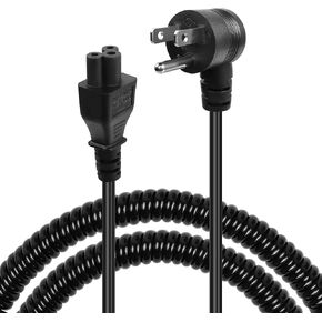 GELRHONR Retractable Down Angle 3 Prong AC to IEC320 C5 Power Cord,10A 125V,90 Degrees Spring NEMA 5-15P to 3-Slot Mickey Mouse Power Cable for Notebook Computers, TV, Monitors-4.9Ft (Black-C5)