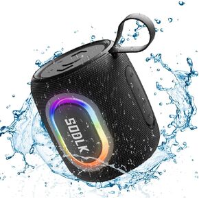 Bluetooth Speakers, Wireless Portable Speaker with RGB Party Light, IPX7 Waterproof, Rich Bass, Stereo Dual Pairing, USB & TF Card & AUX Input (Black)