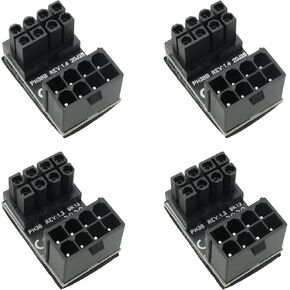 4pcs GPU VGA PCIe 8pin Male 180 Degree Angled to 8Pin Female Power Adapter for Desktop Graphics Card (2pcs Standard Type + 2pcs Reverse Type), Black