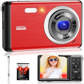 Digital Camera for Kids, 30MP Digital Point and Shoot, 1080P FHD Kids Camera, 2.8 Inch LCD Screen Rechargeable Compact Camera Vlogging Camera for Kids Teens Girls Boys Beginner Elderly (Red)