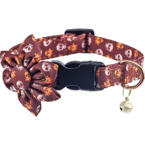 Fall Thanksgiving Day Dog Collar with Sunflower and Bell Autumn Holiday Adjustable Pet Collars for Dogs (Pumpkin,Small)