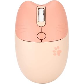 Bewinner Basics Computer Mouse, 2.4G Cat Mouse, Mute USB Receiver, Cute, Portable 3 Levels DPI Mouse for M3 Laptop Computor (Cream Color)