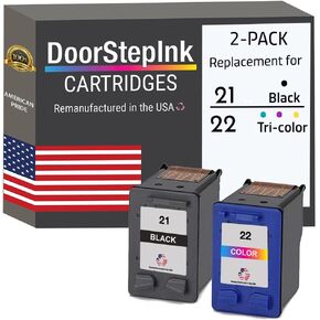DoorStepInk Remanufactured 21 Ink Cartridge for HP 21XL 22XL Combo Pack (1 Black,1 Color) for OfficeJet 4315 J3680 DeskJet F2210 F4180 F380 F300 F4140 F340 D1455 PSC 1410 Printer, Made in U.S