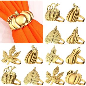 12 Pieces Thanksgiving Napkin Ring Set Pumpkin Napkin Holders Fall Napkin Rings Fall Leaf Napkin Rings Alloy Napkin Holder Buckle for Thanksgiving Halloween Home Party Table Decor Wedding Supplies
