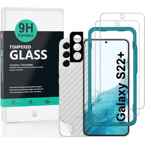 Ibywind Screen Protector For SamSung Galaxy S22 Plus 5G,with 2Pcs Tempered Glass,1Pc Camera Lens Protector,1Pc Backing Carbon Fiber Film [Fingerprint Reader,Easy to install]