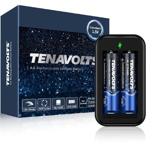 TENAVOLTS 1.5V AA Lithium Rechargeable Battery, 1.8h Fast Charge, USB Charger, Constant Output at 1.5V, 2775 mWh, 20 Count with Charger