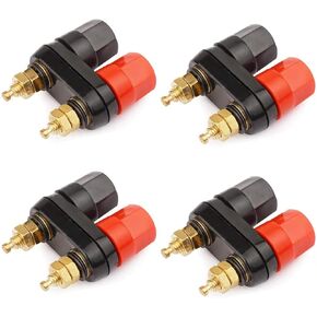 Clyxgs 4Pcs Terminal Binding Post Power Amplifier Dual Copper 2-Way Banana Plug Jack, Post for Speaker Amplifier Terminal，Pure Copper Plating