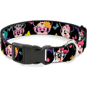 Buckle-Down Plastic Clip Collar - Mini Minnie Expressions/Bows Black/Multi Color - 1" Wide - Fits 15-26" Neck - Large