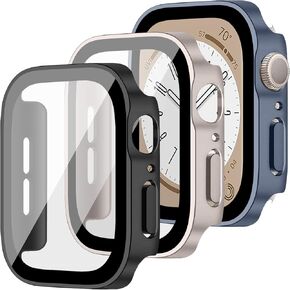 ALMNVO For Apple Watch Ultra Case, iWatch Ultra Hard PC Bumper with Tempered Glass Face Cover for Apple Watch Ultra Screen Protector 49mm Women Men, 3 Pack, Rose Gold/Gold/Black