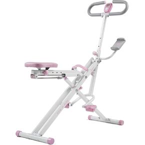 Sunny Health & Fitness Pink Row-N-Ride Plus, Squat Assist Trainer for Glutes and Full Body Workout, 330 LB Capacity, Adjustable Resistance, Padded Seat, and Free Access to SunnyFit App - P2100SMART