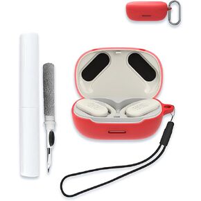 Case for JBL Endurance Peak 3 - True Wireless Headphones, Soft Silicone Protective Portable Scratch Shock Resistant Hard Shell with Cleaner Kit & Carabiner & Lanyard,Red