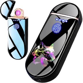 Electric Lighter, Cool Spinning Arc Lighter, Mini Windproof Flameless Lighter, USB Electronic Lighters Rechargeable, Pocket Touch Lighters with Dynamic LED Lights, Skull (Brushed Blue)