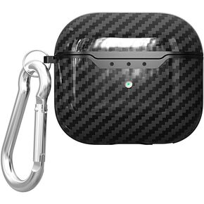 for AirPods 4 Cute Case Cover for Boys Girls,Powerful Drop Protection, Carbon Fiber Black for AirPods 4th Generation Charging Case(2024)- Black