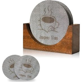 2 Packs 53.5mm Espresso Puck Screen with Stand, Reusable Coffee Filters Compatible with Breville Barista 54mm Portafilter Basket, 1.7mm Thickness 150μm 316 Stainless Steel Espresso Machine Accessories