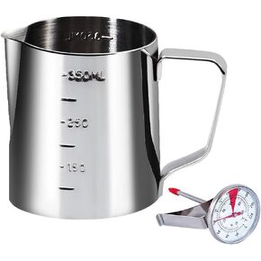 Coffee Milk Frothing Pitcher Cup with Measurement Inside Thermometer set 12oz/350ML Stainless Steel Espresso Steaming Pitcher Tool for Cappuccino Machines Espresso Pitcher Latte Art