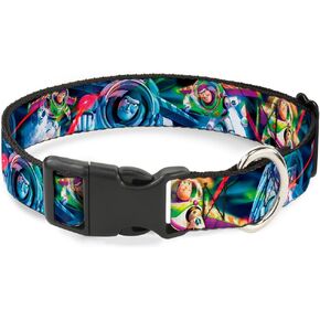 Buckle-Down Plastic Clip Collar - Buzz Lightyear Action Poses Stacked - 1" Wide - Fits 9-15" Neck - Small
