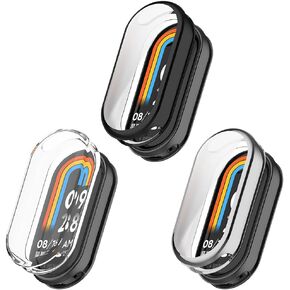 Screen Protector Case Accessory Compatible for Xiaomi Mi Smart Band 8, Soft TPU Slim Full Coverage Protective Cases Cover (Pack of 3)