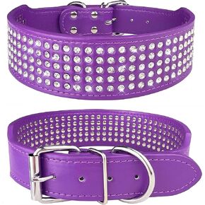 TEEMERRYCA 5 Rows Full Sparkly Rhinestone Dog Collars 2 Inch Wide Stylish Blingy Shiny Crystal Studded PU Leather Pet Collar for Medium Large Breeds,15"-18",Hot Pink