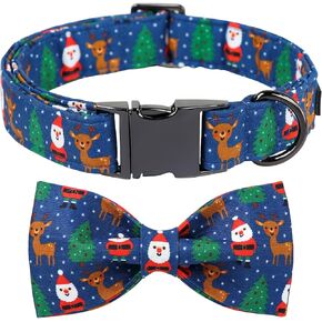 Maca Bates Christmas Dog Collar Cotton Soft Santa Claus Dog Collar with Bow with Metal Buckle Christmas Dog Bow Tie Adjustable for Small Medium Large Dog