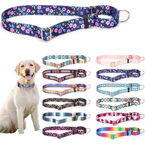Weimostar Martingale Collar for Dogs Floral Heavy Duty Adjustable Buckle No Pull Soft Nylon Puppy Collar Walking Training for Small Medium Large Pets Female and Girl Dark Blue Flowers S