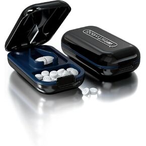 Pill Cutter for Small Pills - CFMOUR The Best Pill Splitter Multiple Size - Pill Splitter for Large Pills Adjustable - Cut Tablet in 1/2, 1/4 (Blue) with a Mini Pill Organizer Compartmen (Black)