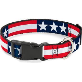 Buckle-Down 18-32" Stars & Stripes Blue/White/Red/White Plastic Clip Collar, Wide Large