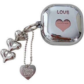 for Samsung Galaxy Buds FE/Buds 2 pro/Buds Live/Buds pro/Buds 2,Cute Love Heart Electroplated Silver Mirror Soft Shell Earphone Case with Keychain