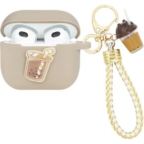Wonhibo for Airpods 3 Case for Women Girls, Cute Kawaii Cover for Airpod 3rd Third Gen 2021 with Keychain (Boba Milk)