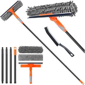 Floor Squeegee for Concrete and Tile Cleaning, 24'' Squeegee Broom for Floor, Large Heavy Duty Rubber Scraper with 60'' Long Handle for Garage, Deck, Bathroom, Shower Glass, Window