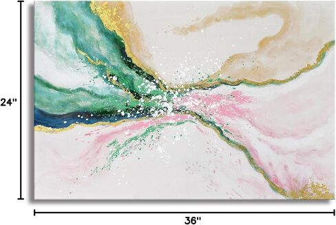 Green Pink Wall Art Abstract Beach Wall Decor Emerald Green Painting Ocean Picture Modern Gold Foil Artwork for Office Living Room Bedroom 36"x24" in Kuwait