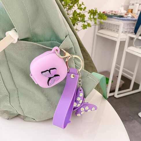 Compatible with Samsung Galaxy Buds Pro/Galaxy Buds Live Case with Butterfly Keychain, Protective Silicone Kids Teens Girls Women Funny Kawaii 3D Cute Cover for Galaxy Buds 2 /Buds 2 Pro - Purple in Saudi Arabia