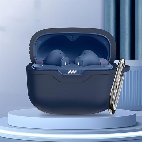 حافظة ناعمة من ألياف الكربون TPU متوافقة مع JBL Tune 230NC TWS مع سلسلة مفاتيح، غطاء لاسلكي قابل للخدش وصدمات أمامي LED مرئي للرجال، أزرق، 3C-JT-111016-T230-Blue in Saudi Arabia