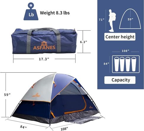 ASFANES Tents for Camping 2/4/6 Person Camping Dome Tent, Waterproof,Spacious, Lightweight Portable Backpacking Tent for Outdoor Camping/Hiking in Kuwait