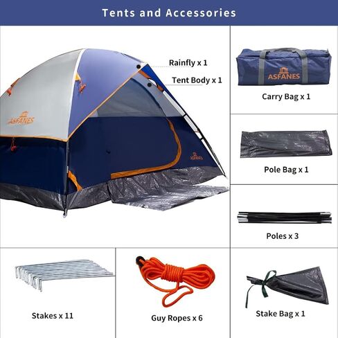 ASFANES Tents for Camping 2/4/6 Person Camping Dome Tent, Waterproof,Spacious, Lightweight Portable Backpacking Tent for Outdoor Camping/Hiking in Kuwait