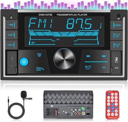 Podofo ستيريو سيارة مزدوج الدين مع بلوتوث بدون استخدام اليدين ومشغل وسائط MP3 للسيارة RDS/AM/FM مستقبل راديو LCD شاشة رقمية أمامية USB ومدخل Aux، مضخم صوت قوي للمركبات + ميكروفون in Saudi Arabia