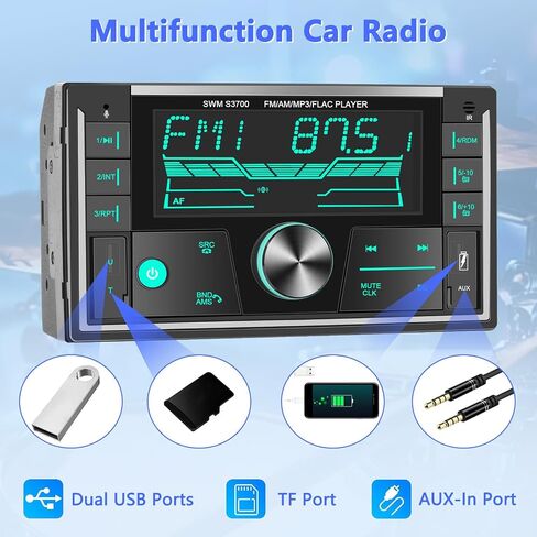 Podofo ستيريو سيارة مزدوج الدين مع بلوتوث بدون استخدام اليدين ومشغل وسائط MP3 للسيارة RDS/AM/FM مستقبل راديو LCD شاشة رقمية أمامية USB ومدخل Aux، مضخم صوت قوي للمركبات + ميكروفون in Saudi Arabia