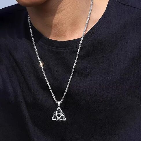 عقد سلتيك قلادة 925 الفضة الاسترليني الأسود سبج الأيرلندية Triquetra Triquetra Trinity عقد قلادة للرجال الصبي، مع سلسلة الفولاذ المقاوم للصدأ 22 بوصة + 2 بوصة in Kuwait