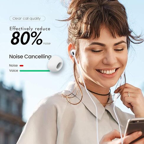 2 PCS Wired Earphones Headphones Wired Earbuds Fit, Earphones with Cord Compatible for iPod iPhone Pro/14/13/12/11/X Bluetooth Wired Earbuds, White in Kuwait