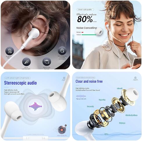 2 PCS Wired Earphones Headphones Wired Earbuds Fit, Earphones with Cord Compatible for iPod iPhone Pro/14/13/12/11/X Bluetooth Wired Earbuds, White in Kuwait