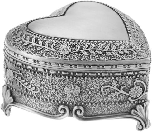Vintage Antique Silver Chest Box Heart Shape Tin Jewelry Box Classic Retro Storage Organizer (Heart Silver) in Kuwait