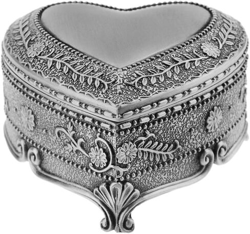 Vintage Antique Silver Chest Box Heart Shape Tin Jewelry Box Classic Retro Storage Organizer (Heart Silver) in Kuwait