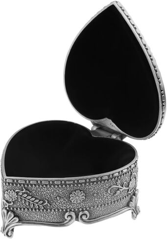 Vintage Antique Silver Chest Box Heart Shape Tin Jewelry Box Classic Retro Storage Organizer (Heart Silver) in Kuwait